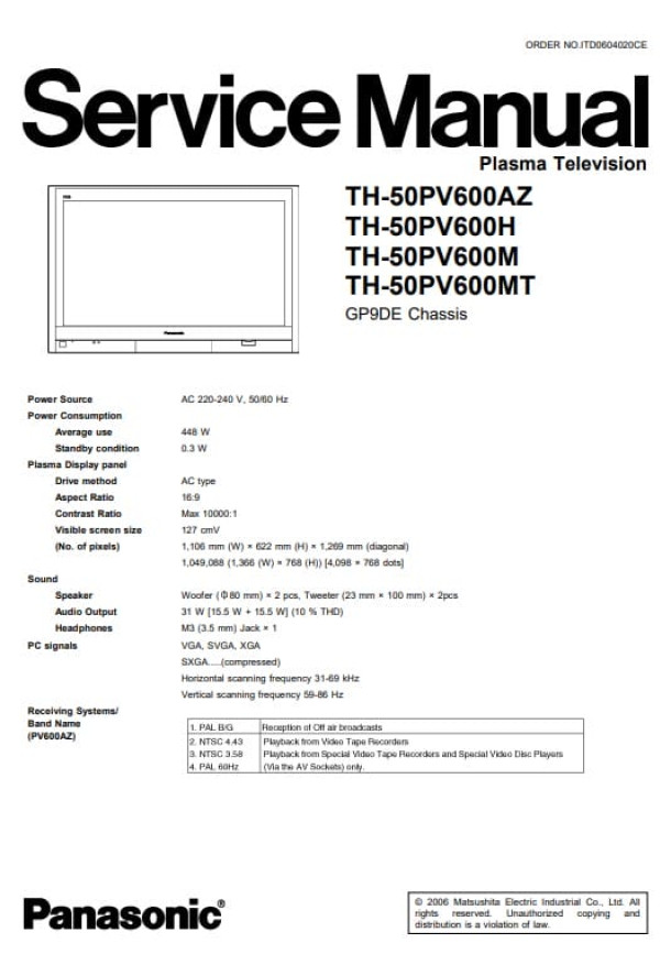 GP9DE_TH-50PV600AZ, TH-50PV600H, TH-50PV600M, TH-50PV600MT